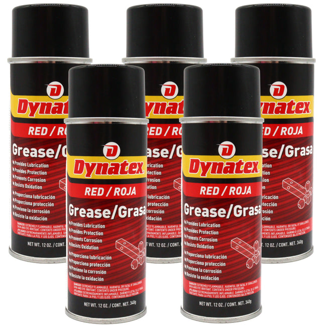 Dynatex Red Grease 12 oz Aerosol Can - Multi-Purpose, Extreme Pressure, 0 Degrees F to 400 Degrees F, Water Resistant, For Bearings Hinges Hitches Fifth Wheels (5-Pack)