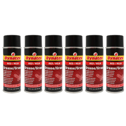 Dynatex Red Grease 12 oz Aerosol Can - Multi-Purpose, Extreme Pressure, 0 Degrees F to 400 Degrees F, Water Resistant, For Bearings Hinges Hitches Fifth Wheels (6-Pack)