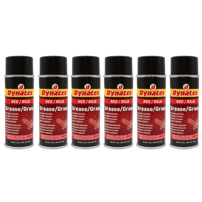 Dynatex Red Grease 12 oz Aerosol Can - Multi-Purpose, Extreme Pressure, 0 Degrees F to 400 Degrees F, Water Resistant, For Bearings Hinges Hitches Fifth Wheels (6-Pack)