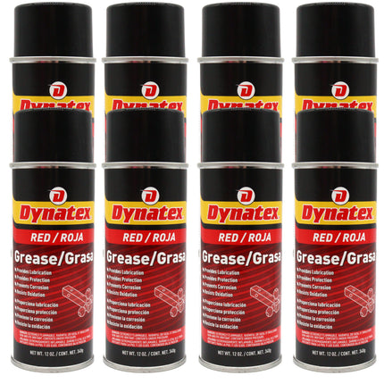 Dynatex Red Grease 12 oz Aerosol Can - Multi-Purpose, Extreme Pressure, 0 Degrees F to 400 Degrees F, Water Resistant, For Bearings Hinges Hitches Fifth Wheels (8-Pack)