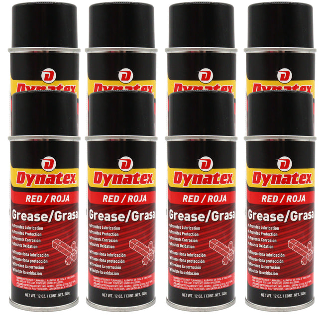 Dynatex Red Grease 12 oz Aerosol Can - Multi-Purpose, Extreme Pressure, 0 Degrees F to 400 Degrees F, Water Resistant, For Bearings Hinges Hitches Fifth Wheels (8-Pack)