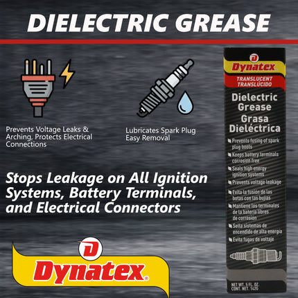 Dynatex Dielectric Grease 5 oz Tube - Silicone-Based, High Temp Vacuum & Water Resistant, Protects Electrical Connections, Non-Hardening (2-Pack)