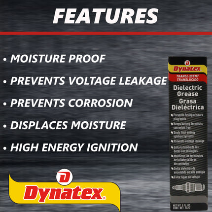 Dynatex Dielectric Grease 5 oz Tube - Silicone-Based, High Temp Vacuum & Water Resistant, Protects Electrical Connections, Non-Hardening (2-Pack)