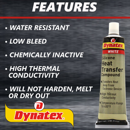 Dynatex Silicone Heat Transfer Compound 5 oz Tube - High Thermal Conductivity, Low Bleed, High Temp Stability, Non-Hardening (10-Pack)