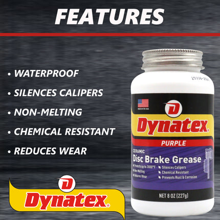Dynatex Ceramic Disc Brake Grease 8 oz Tub - Synthetic High-Temp -40 Degrees F to 3000 Degrees F, EPDM Rubber Safe, Anti-Wear Anti-Corrosion Protection (2-Pack)