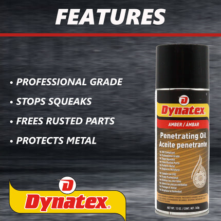 Dynatex Penetrating Oil 12 oz Aerosol Can - Multi-Purpose, Loosens Rusted Parts, Protects Tools from Rust, Lubricates Metal Plastic Rubber (8-Pack)
