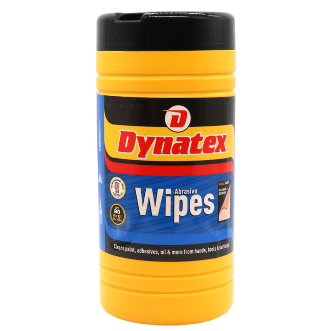 Dynatex Dual-Sided Abrasive Wipes 80 Count Canister - Textured & Smooth Sides, Removes Grease Tar Grime Adhesives Paints (Single)
