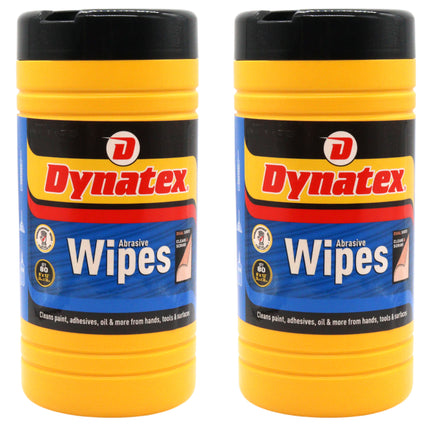 Dynatex Dual-Sided Abrasive Wipes 80 Count Canister - Textured & Smooth Sides, Removes Grease Tar Grime Adhesives Paints (2-Pack)