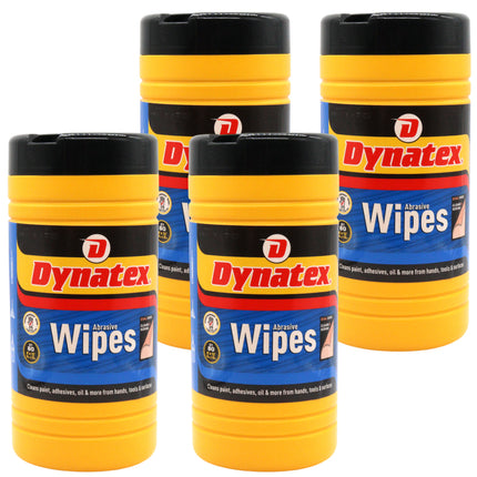 Dynatex Dual-Sided Abrasive Wipes 80 Count Canister - Textured & Smooth Sides, Removes Grease Tar Grime Adhesives Paints (4-Pack)