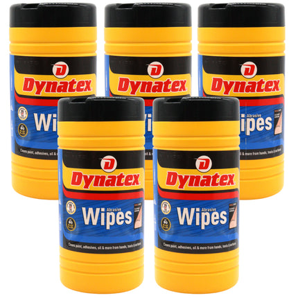Dynatex Dual-Sided Abrasive Wipes 80 Count Canister - Textured & Smooth Sides, Removes Grease Tar Grime Adhesives Paints (5-Pack)