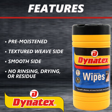Dynatex Dual-Sided Abrasive Wipes 80 Count Canister - Textured & Smooth Sides, Removes Grease Tar Grime Adhesives Paints (5-Pack)