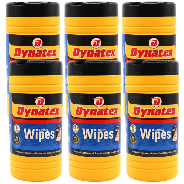 Dynatex Dual-Sided Abrasive Wipes 80 Count Canister - Textured & Smooth Sides, Removes Grease Tar Grime Adhesives Paints (6-Pack)