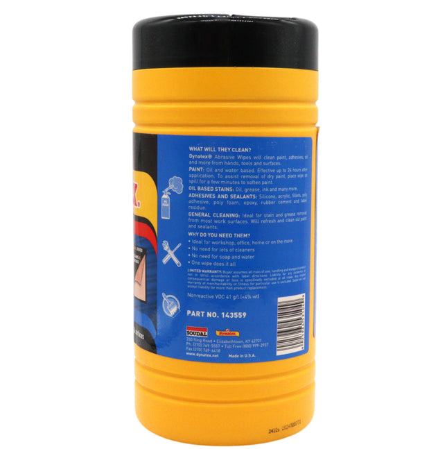 Dynatex Dual-Sided Abrasive Wipes 80 Count Canister - Textured & Smooth Sides, Removes Grease Tar Grime Adhesives Paints (6-Pack)