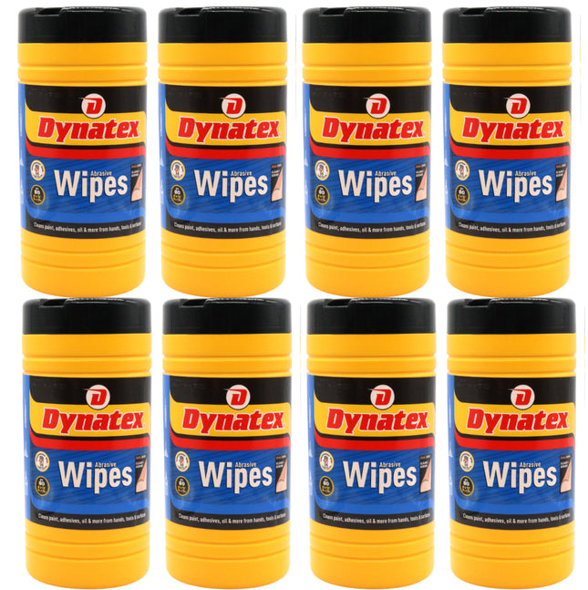 Dynatex Dual-Sided Abrasive Wipes 80 Count Canister - Textured & Smooth Sides, Removes Grease Tar Grime Adhesives Paints (8-Pack)