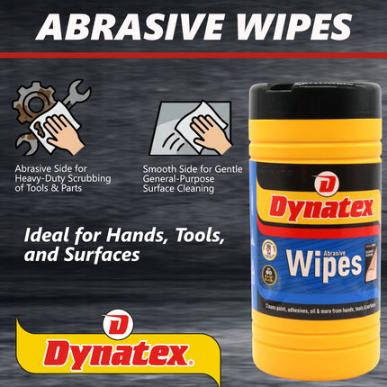 Dynatex Dual-Sided Abrasive Wipes 80 Count Canister - Textured & Smooth Sides, Removes Grease Tar Grime Adhesives Paints (8-Pack)