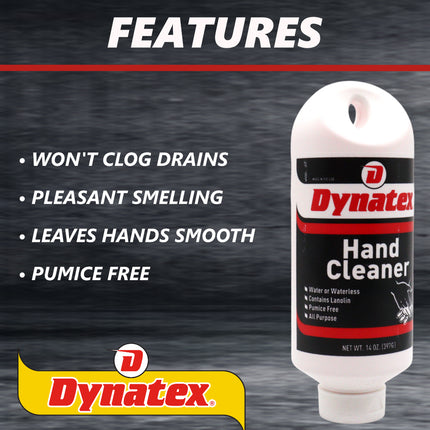 Dynatex Hand Cleaner 14 oz Tub - Gentle Waterless Formula, Removes Grease Grime Stains, Leaves Hands Clean & Conditioned (12-Pack)