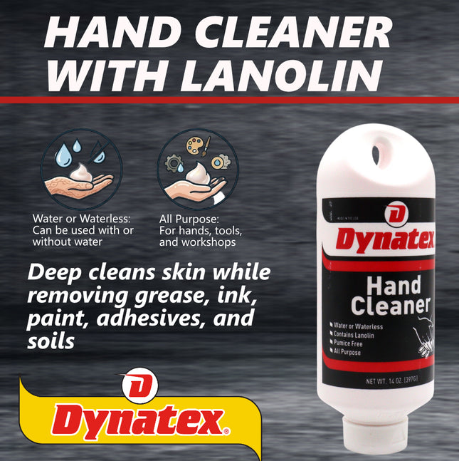 Dynatex Hand Cleaner 14 oz Tub - Gentle Waterless Formula, Removes Grease Grime Stains, Leaves Hands Clean & Conditioned (6-Pack)