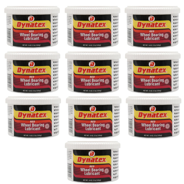 Dynatex Hi-Temp Wheel Bearing Grease 16 oz Tub - Lithium Complex NLGI #2, Dropping Point >500 Degrees F, High EP & Anti-Wear, Multi-Purpose (10-Pack)