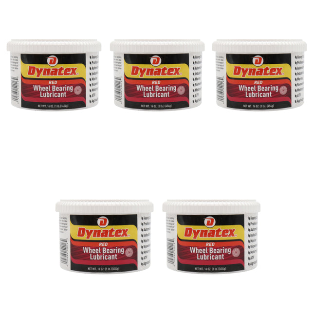 Dynatex Hi-Temp Wheel Bearing Grease 16 oz Tub - Lithium Complex NLGI #2, Dropping Point >500 Degrees F, High EP & Anti-Wear, Multi-Purpose (5-Pack)