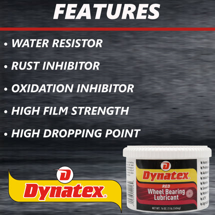 Dynatex Hi-Temp Wheel Bearing Grease 16 oz Tub - Lithium Complex NLGI #2, Dropping Point >500 Degrees F, High EP & Anti-Wear, Multi-Purpose (5-Pack)