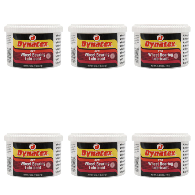 Dynatex Hi-Temp Wheel Bearing Grease 16 oz Tub - Lithium Complex NLGI #2, Dropping Point >500 Degrees F, High EP & Anti-Wear, Multi-Purpose (6-Pack)