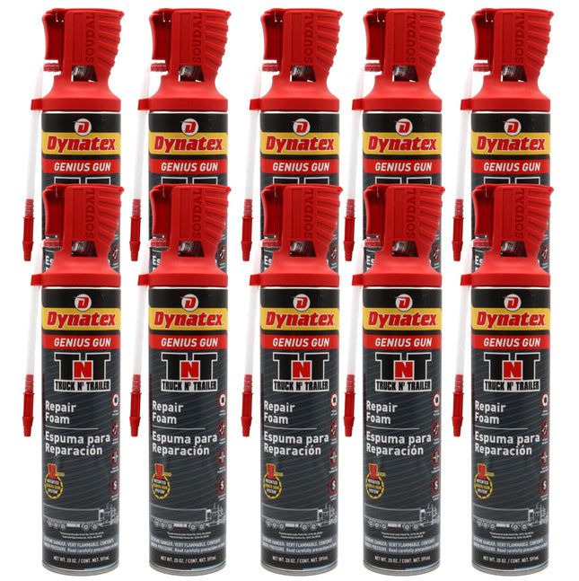 Dynatex Truck N Trailer Repair Foam 20 oz Can w/ Genius Gun - Low Pressure Expansion, Sound & Thermal Insulation, Reusable Up to 6 Weeks (10-Pack)