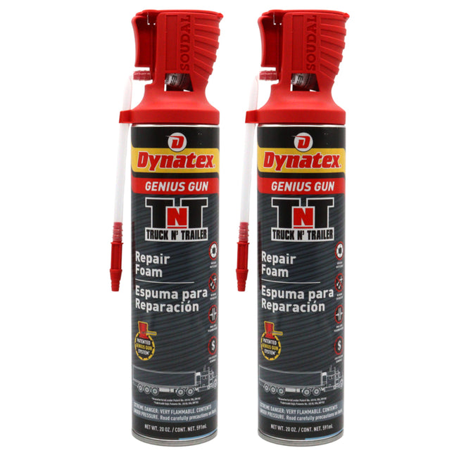 Dynatex Truck N Trailer Repair Foam 20 oz Can w/ Genius Gun - Low Pressure Expansion, Sound & Thermal Insulation, Reusable Up to 6 Weeks (2-Pack)