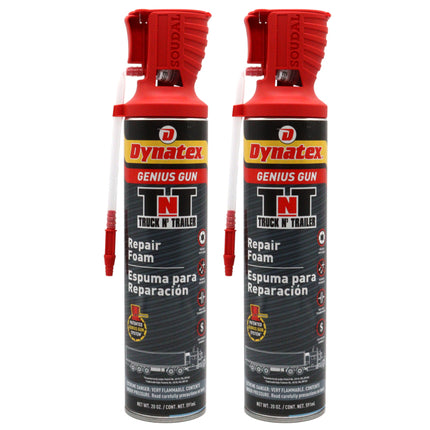 Dynatex Truck N Trailer Repair Foam 20 oz Can w/ Genius Gun - Low Pressure Expansion, Sound & Thermal Insulation, Reusable Up to 6 Weeks (2-Pack)