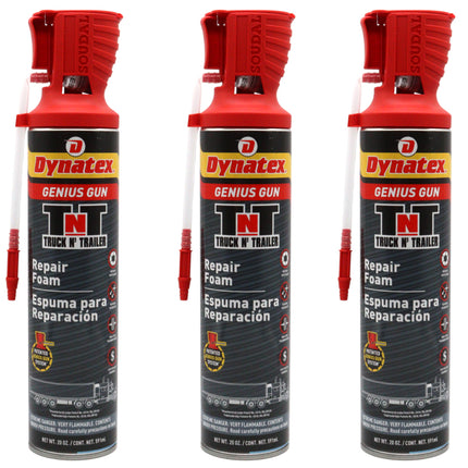 Dynatex Truck N Trailer Repair Foam 20 oz Can w/ Genius Gun - Low Pressure Expansion, Sound & Thermal Insulation, Reusable Up to 6 Weeks (3-Pack)