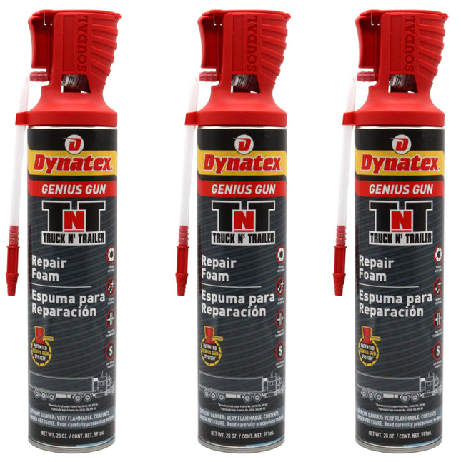 Dynatex Truck N Trailer Repair Foam 20 oz Can w/ Genius Gun - Low Pressure Expansion, Sound & Thermal Insulation, Reusable Up to 6 Weeks (3-Pack)