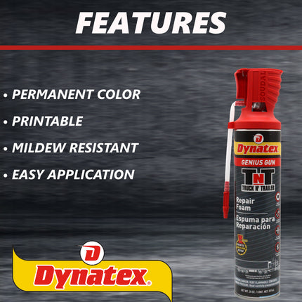 Dynatex Truck N Trailer Repair Foam 20 oz Can w/ Genius Gun - Low Pressure Expansion, Sound & Thermal Insulation, Reusable Up to 6 Weeks (3-Pack)