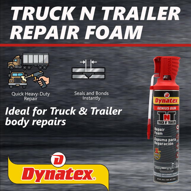Dynatex Truck N Trailer Repair Foam 20 oz Can w/ Genius Gun - Low Pressure Expansion, Sound & Thermal Insulation, Reusable Up to 6 Weeks (4-Pack)