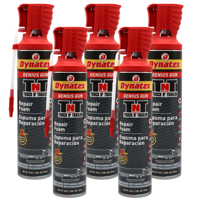 Dynatex Truck N Trailer Repair Foam 20 oz Can w/ Genius Gun - Low Pressure Expansion, Sound & Thermal Insulation, Reusable Up to 6 Weeks (5-Pack)