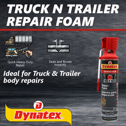 Dynatex Truck N Trailer Repair Foam 20 oz Can w/ Genius Gun - Low Pressure Expansion, Sound & Thermal Insulation, Reusable Up to 6 Weeks (6-Pack)