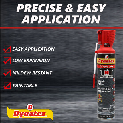 Dynatex Truck N Trailer Repair Foam 20 oz Can w/ Genius Gun - Low Pressure Expansion, Sound & Thermal Insulation, Reusable Up to 6 Weeks (6-Pack)