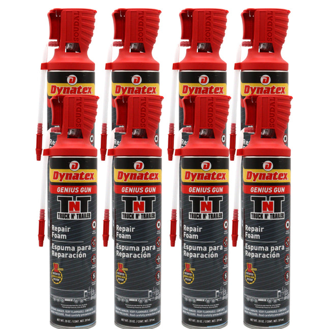 Dynatex Truck N Trailer Repair Foam 20 oz Can w/ Genius Gun - Low Pressure Expansion, Sound & Thermal Insulation, Reusable Up to 6 Weeks (8-Pack)