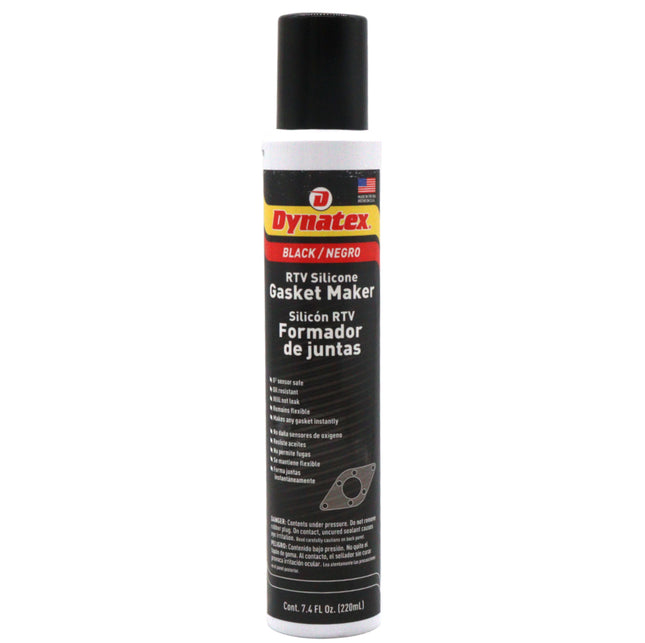 Dynatex Black RTV Silicone Gasket Maker 7.4oz Automatic Can - Oxygen Sensor Safe, OEM Specs, 500°F Hi-Temp, Oil/Water Resistant, Made in the USA (Single)