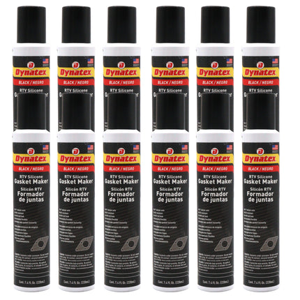 Dynatex Black RTV Silicone Gasket Maker 7.4oz Automatic Can - Oxygen Sensor Safe, OEM Specs, 500°F Hi-Temp, Oil/Water Resistant, Made in the USA (12-Pack)