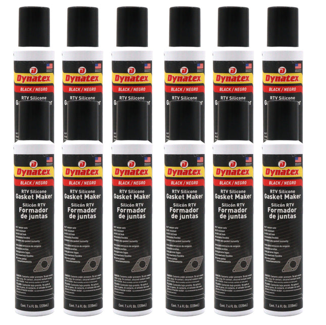 Dynatex Black RTV Silicone Gasket Maker 7.4oz Automatic Can - Oxygen Sensor Safe, OEM Specs, 500°F Hi-Temp, Oil/Water Resistant, Made in the USA (12-Pack)