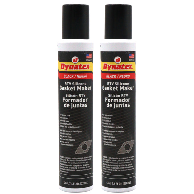 Dynatex Black RTV Silicone Gasket Maker 7.4oz Automatic Can - Oxygen Sensor Safe, OEM Specs, 500 Degrees F Hi-Temp, Oil/Water Resistant, Made in the USA (2-Pack)