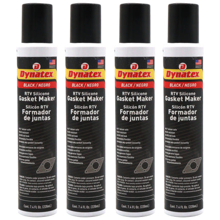 Dynatex Black RTV Silicone Gasket Maker 7.4oz Automatic Can - Oxygen Sensor Safe, OEM Specs, 500°F Hi-Temp, Oil/Water Resistant, Made in the USA (4-Pack)