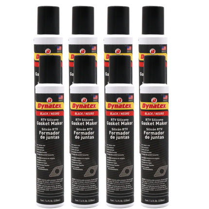 Dynatex Black RTV Silicone Gasket Maker 7.4oz Automatic Can - Oxygen Sensor Safe, OEM Specs, 500°F Hi-Temp, Oil/Water Resistant, Made in the USA (8-Pack)