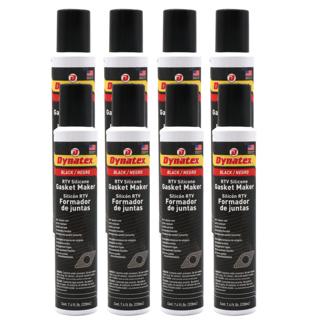 Dynatex Black RTV Silicone Gasket Maker 7.4oz Automatic Can - Oxygen Sensor Safe, OEM Specs, 500°F Hi-Temp, Oil/Water Resistant, Made in the USA (8-Pack)