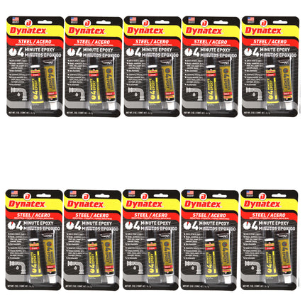 Dynatex 4 Minute Steel Epoxy Adhesive 2 oz - Fast Set, Steel-Like Cure, Bonds & Repairs Metal Wood Masonry, Drillable Sandable (10-Pack)