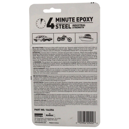 Dynatex 4 Minute Steel Epoxy Adhesive 2 oz - Fast Set, Steel-Like Cure, Bonds & Repairs Metal Wood Masonry, Drillable Sandable (3-Pack)