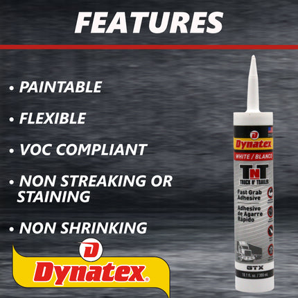 Dynatex Truck N Trailer White Flexible Sealant 10.1 oz Caulk Tube - Ultra Synthetic, Primerless Adhesion, All-Weather, High Strength, Permanent Elastic Seal (Single)