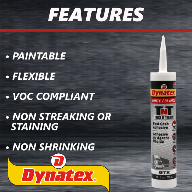 Dynatex Truck N Trailer White Flexible Sealant 10.1 oz Caulk Tube - Ultra Synthetic, Primerless Adhesion, All-Weather, High Strengh, Permanent Elastic Seal (12-Pack)