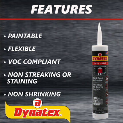 Dynatex Truck N Trailer Grey Flexible Sealant 10.1 oz Caulk Tube - Ultra Synthetic, Primerless Adhesion, All-Weather, High Strengh, Permanent Elastic Seal (3-Pack)
