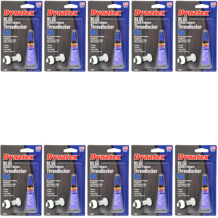 Dynatex Blue Medium Strength Gel Threadlocker 0.20 oz Bottle - Removable with Hand Tools, Locks Fasteners on Metal, Vibration Resistant, Solvent Resistant (10-Pack)