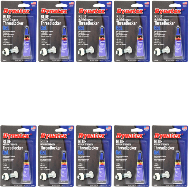 Dynatex Blue Medium Strength Gel Threadlocker 0.20 oz Bottle - Removable with Hand Tools, Locks Fasteners on Metal, Vibration Resistant, Solvent Resistant (10-Pack)